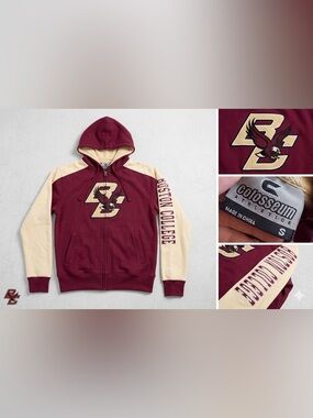 Colosseum Boston College BC Eagles Maroon & Gold Zip-Up Hoodie - Size Small